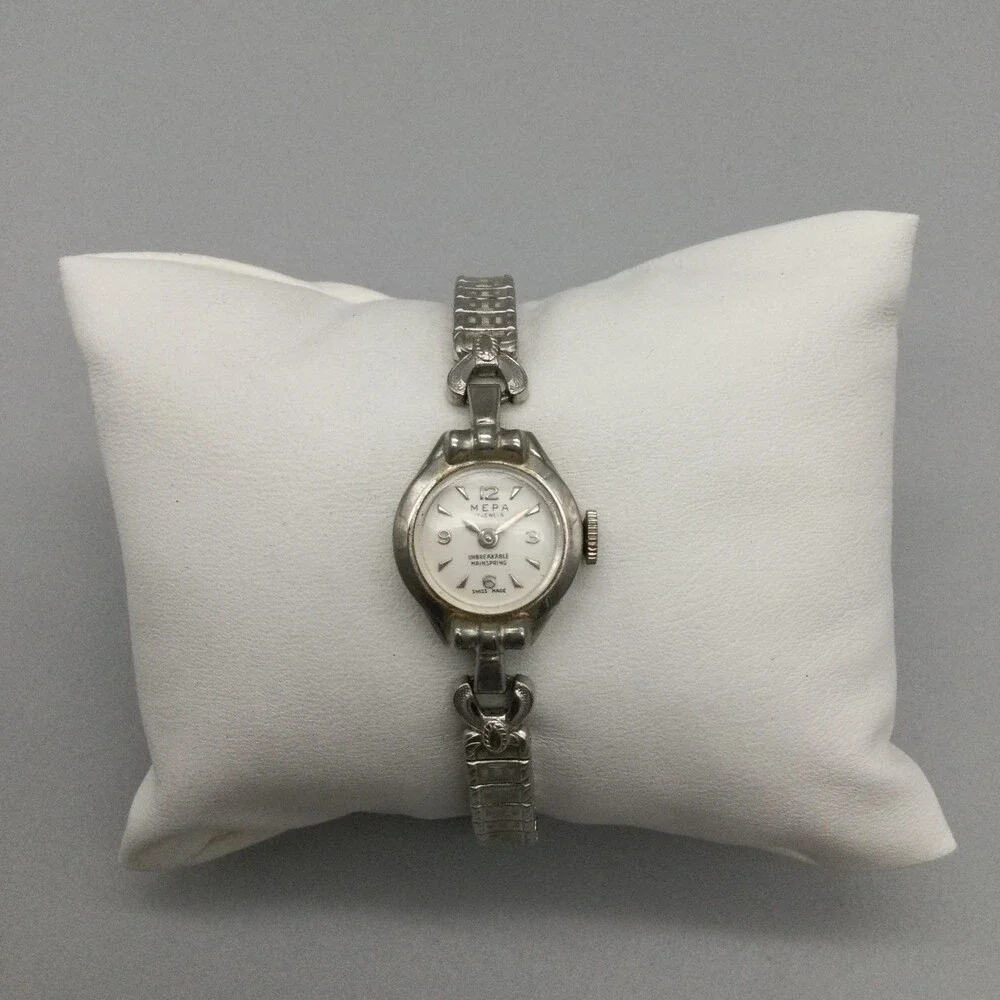 Vintage MERA Womens Watch 16mm White Dial Silver Tone Speidel Manual Swiss